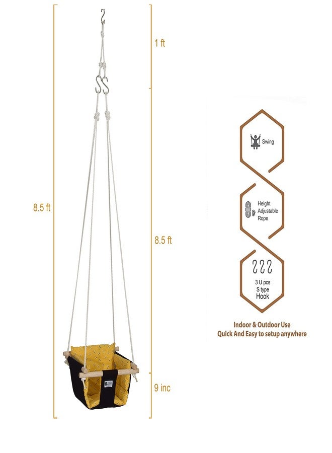 BOFFLE Swing | Baby Swing Hanging Indoor Outdoor | Jhula for Baby | Baby Garden Swing | Jhula for Childrens| (6 Months to 3 Years) (Up to 25 kg) (Black Yellow) - Image 5